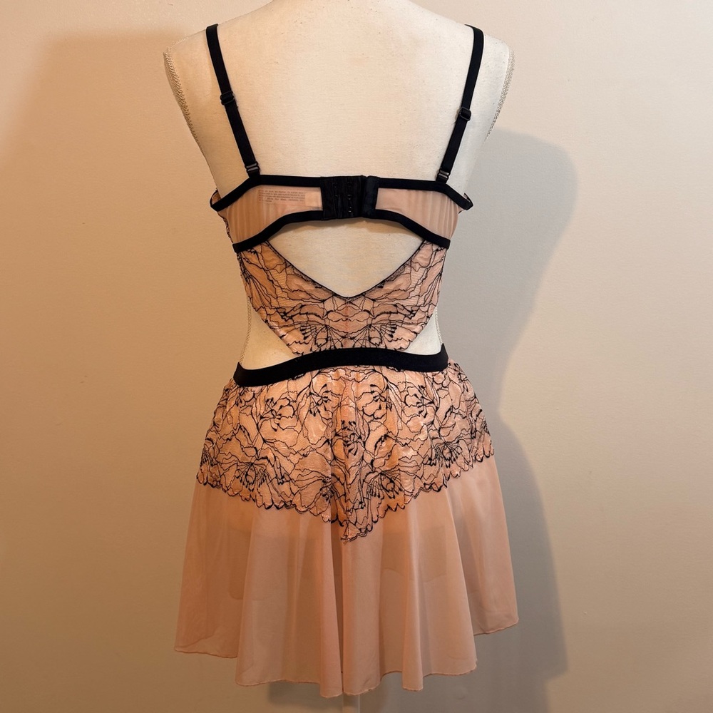 Auden Pink Black Lace Babydoll Chemise Lingerie Dress — Size Large - Picture 4 of 8